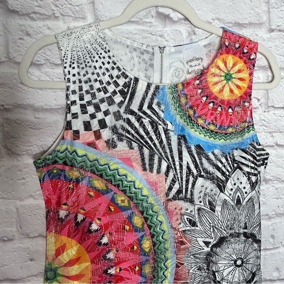 Fleur De Lis Mandala Print Lace Overlay Shift Dress - Picture 8 of 15